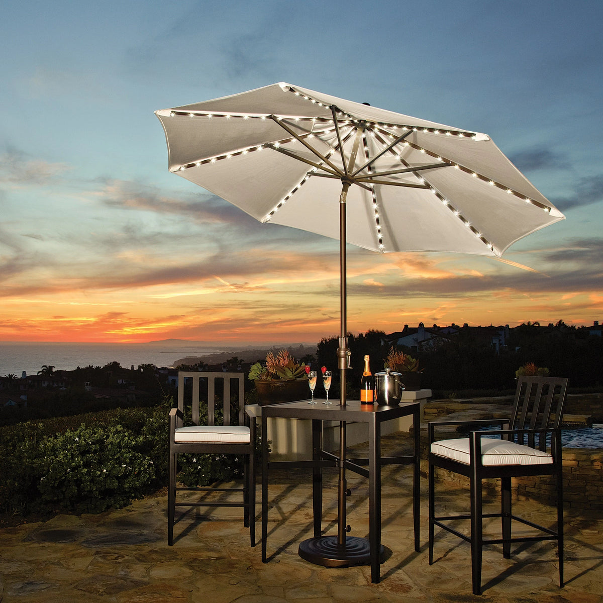 american patio umbrellas Treasure Garden 11 ft Octagonal Outdoor Umbrella (High-Performance Auto-Tilt) letting you enjoy the outdoors at any hour Patio Umbrellas | American Casual