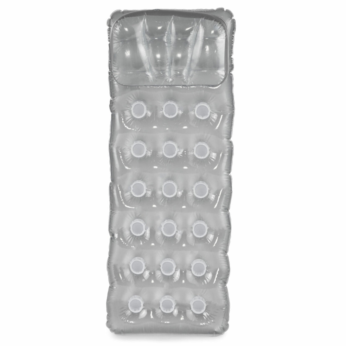 Silver inflatable pool mattress.