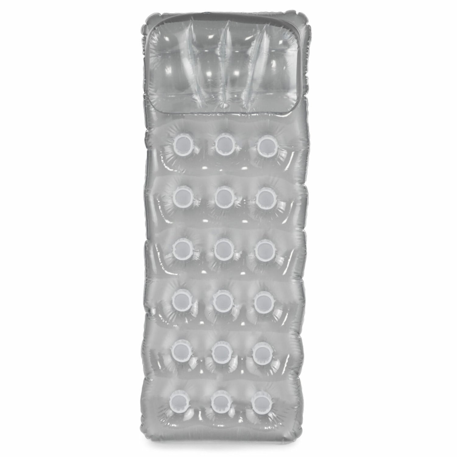 Silver inflatable pool mattress.