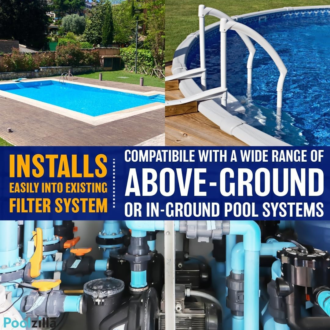 This automatic chlorinator installs easily into existing filter system. It's compatible with a wide range of above ground or inground pool systems.