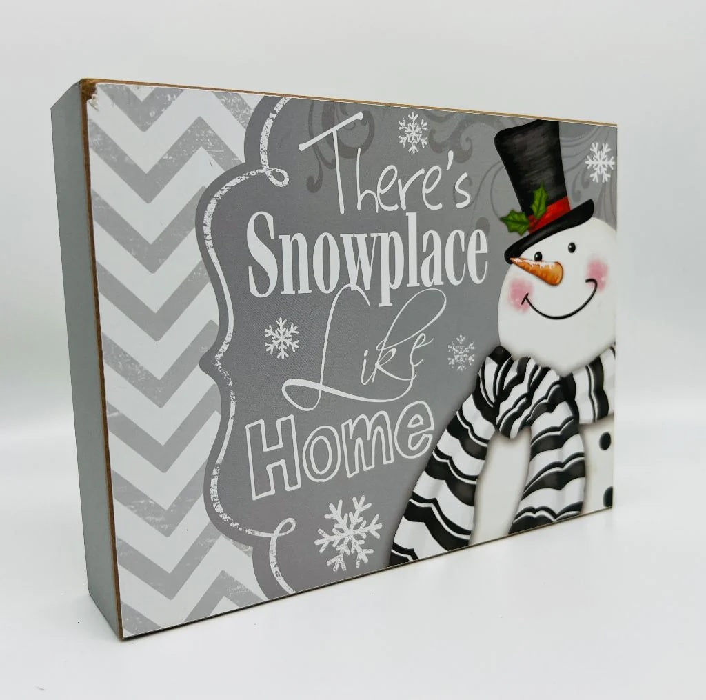 7.8" Holiday Snowman Wood Block Sign