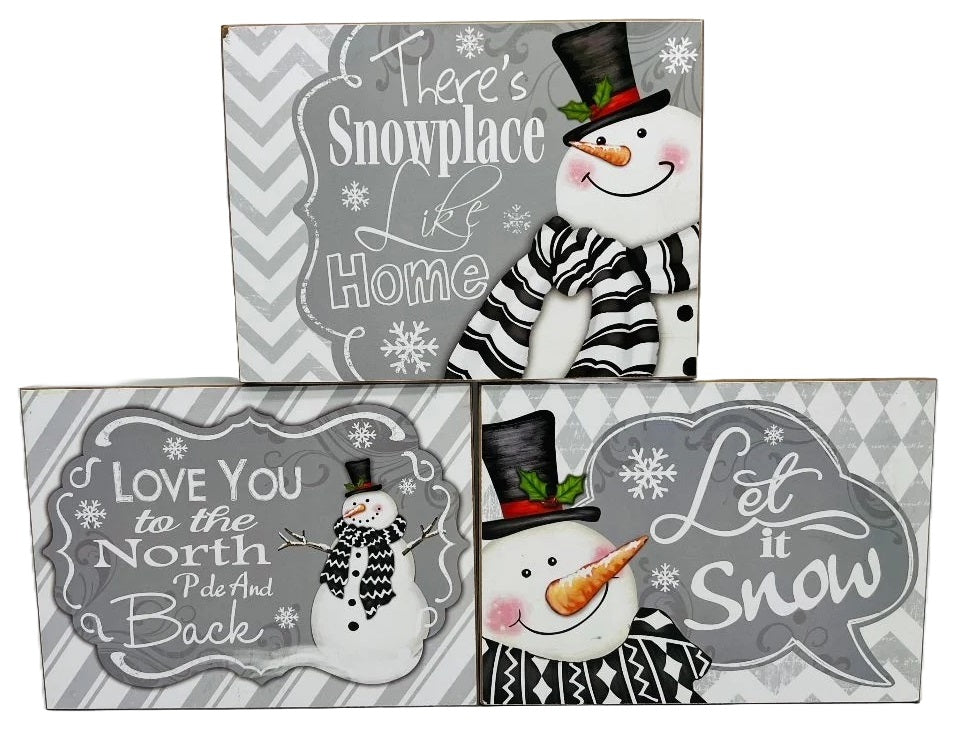 7.8" Holiday Snowman Wood Block Sign