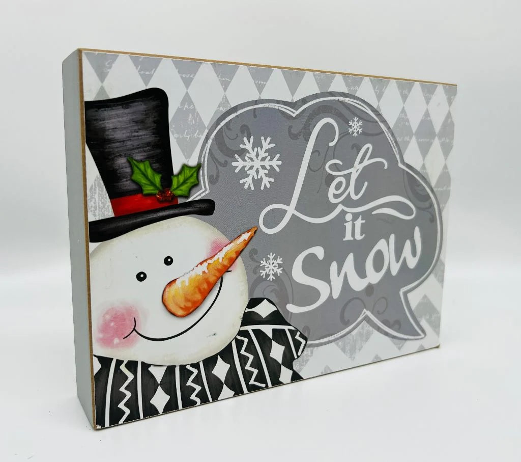 7.8" Holiday Snowman Wood Block Sign