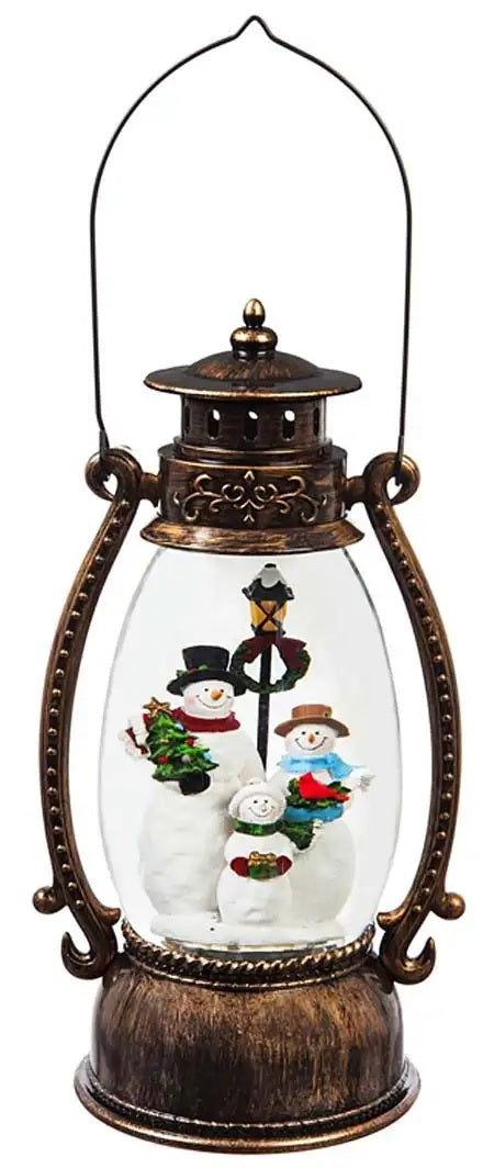 9.5" Battery-Operated Antique Bronze Spinning Water Globe Lantern with Holiday Scene