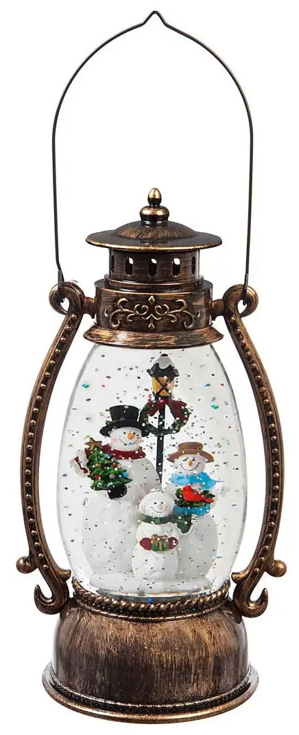 9.5" Battery-Operated Antique Bronze Spinning Water Globe Lantern with Holiday Scene