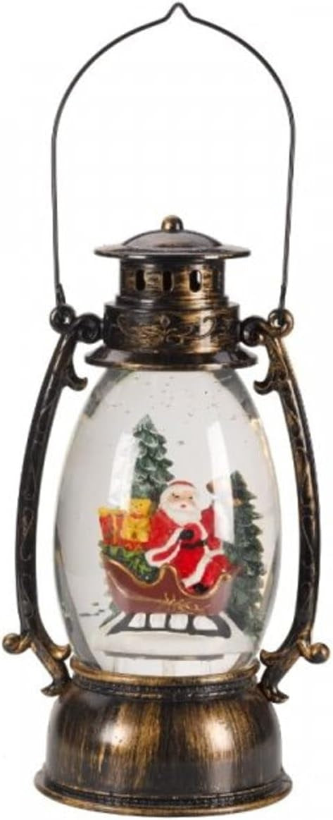 9.5" Battery-Operated Antique Bronze Spinning Water Globe Lantern with Holiday Scene