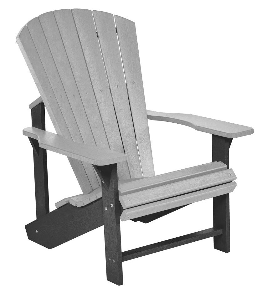 A two-tone light gray and dark gray Adirondack chair