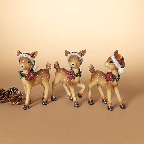 8" Resin Glitter Holiday Deer Figurine