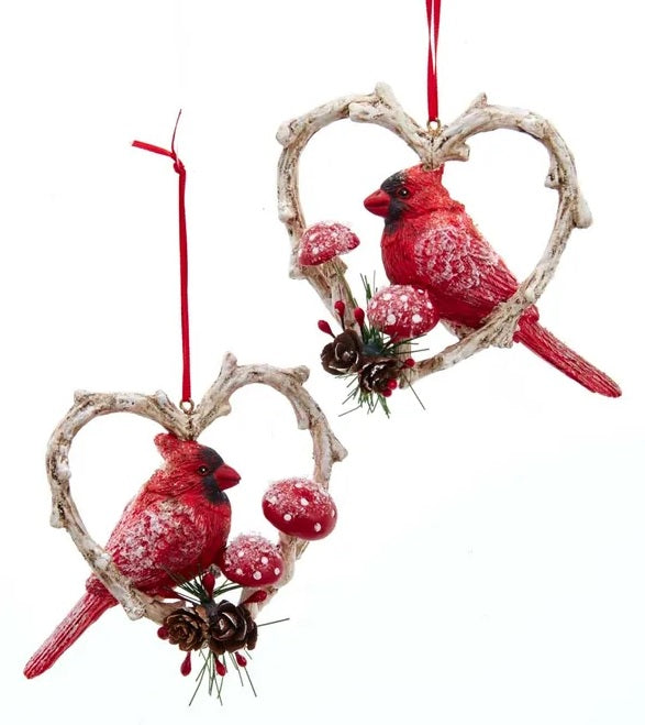 3.54" Cardinal Birds in Heart Frame Ornament