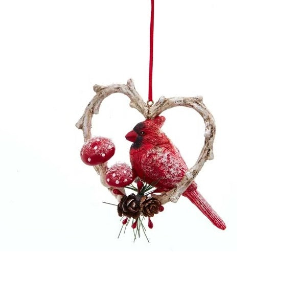 3.54" Cardinal Birds in Heart Frame Ornament