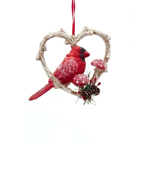 3.54" Cardinal Birds in Heart Frame Ornament