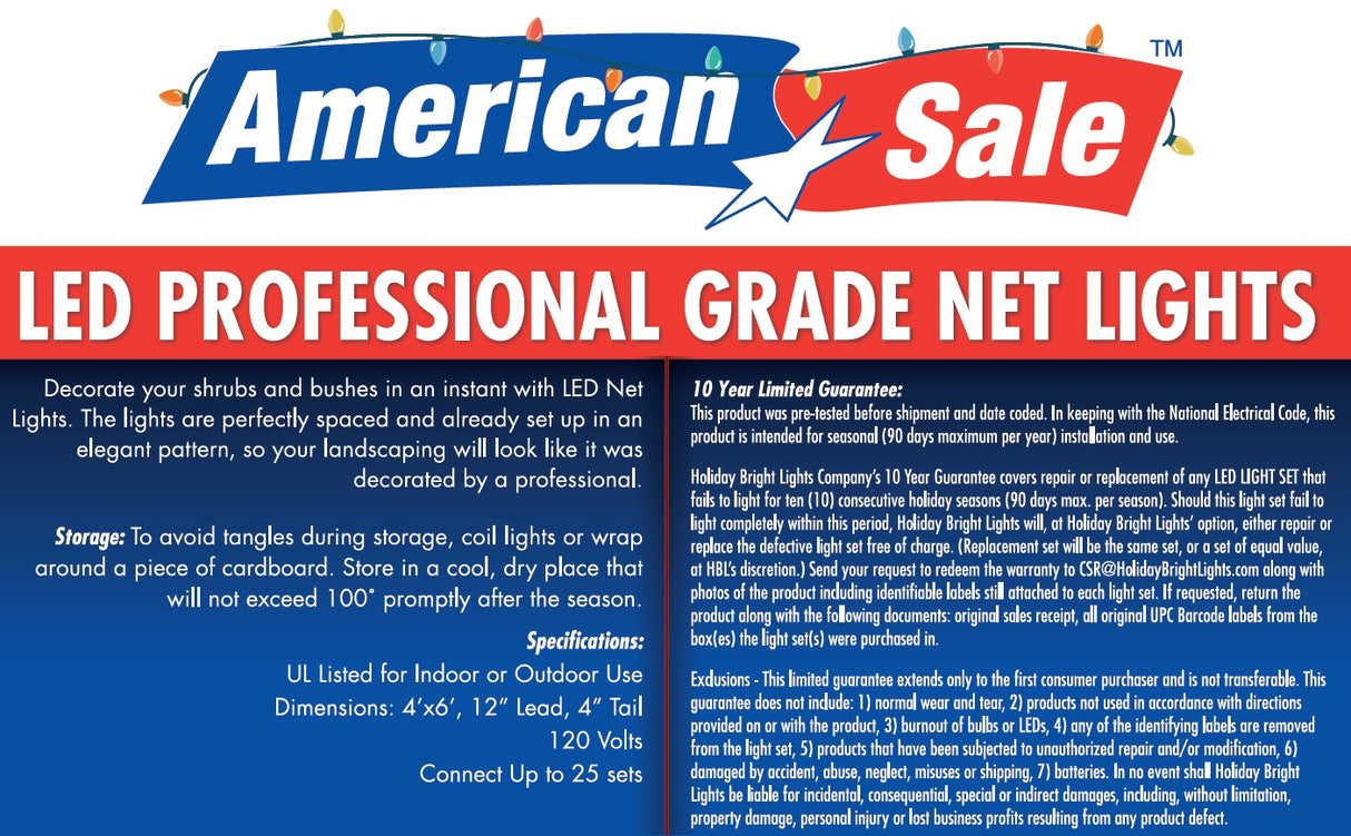 Set of 100 Professional Grade Christmas LED Net Lights