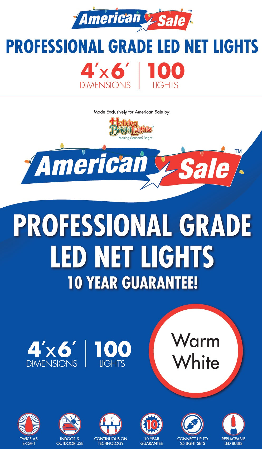 Set of 100 Professional Grade Christmas LED Net Lights