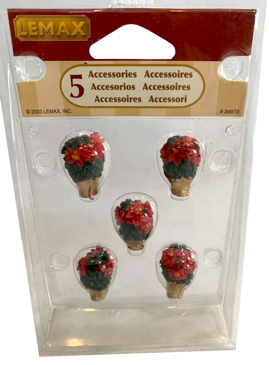 A package of 5 Lemax polyresin poinsettias for your Lemax Village display