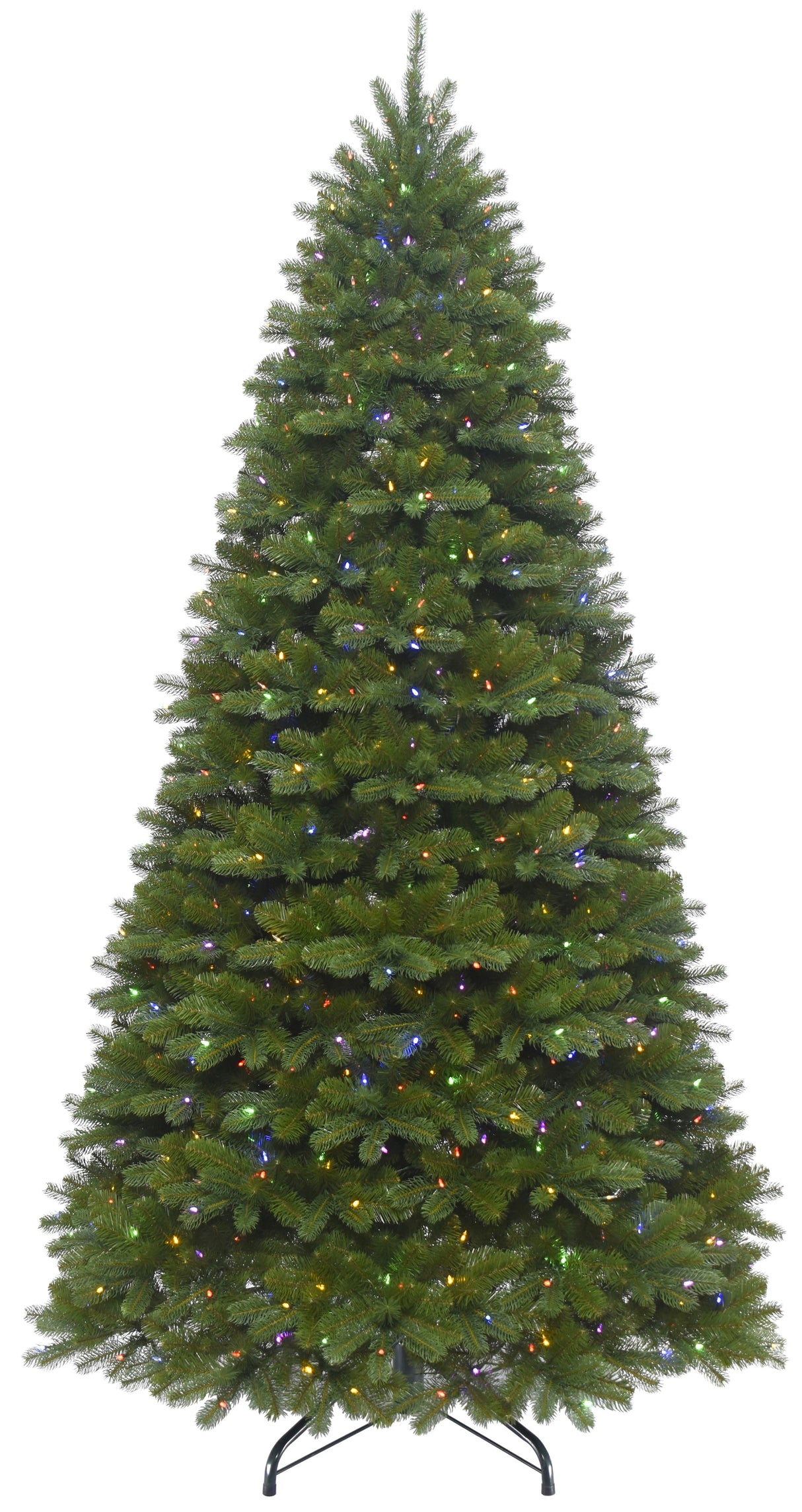 Artificial tree pre-lit with dual lights. Lights change from warm white to multi-colored.