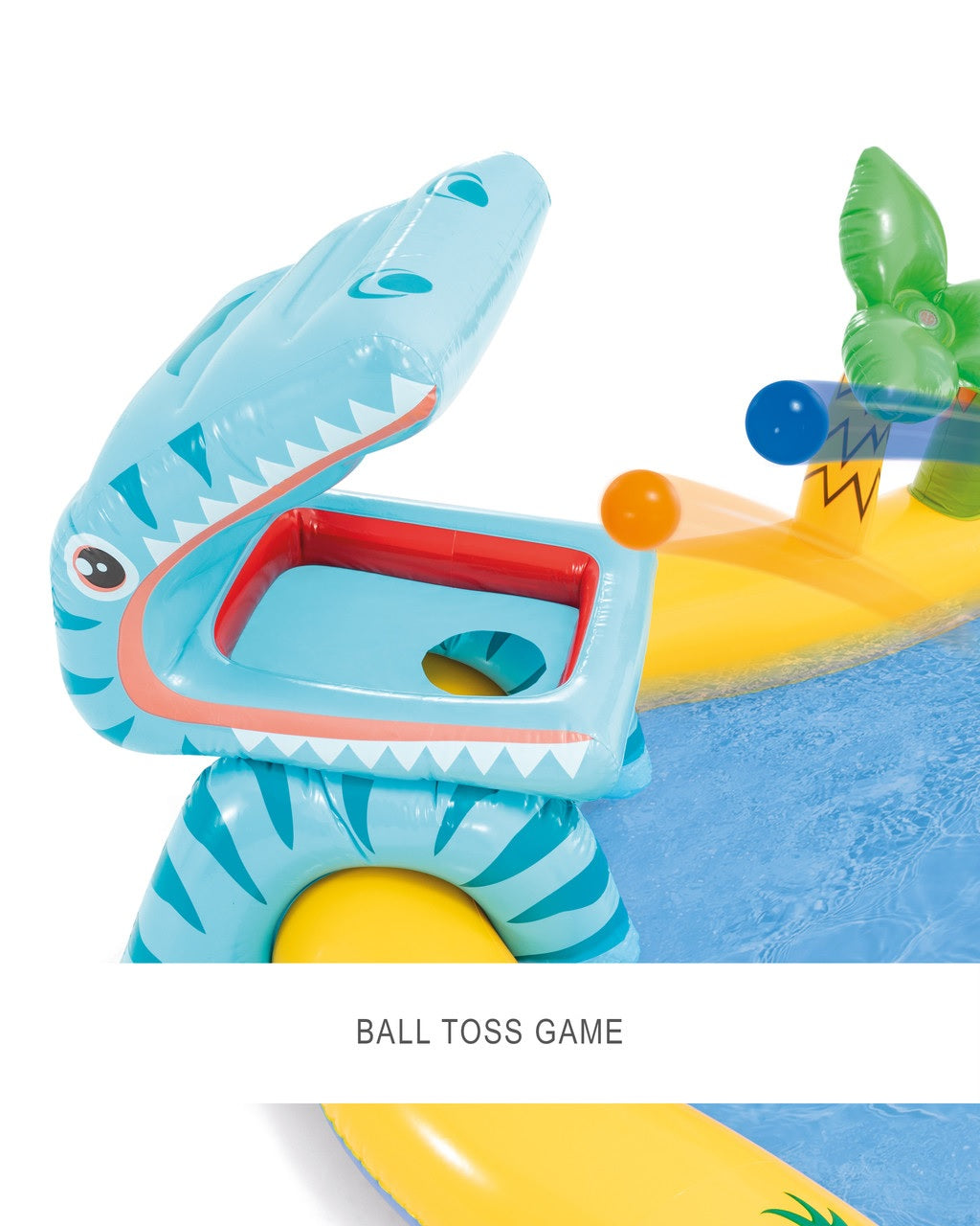 Dinosaur themed inflatable water park for kids.