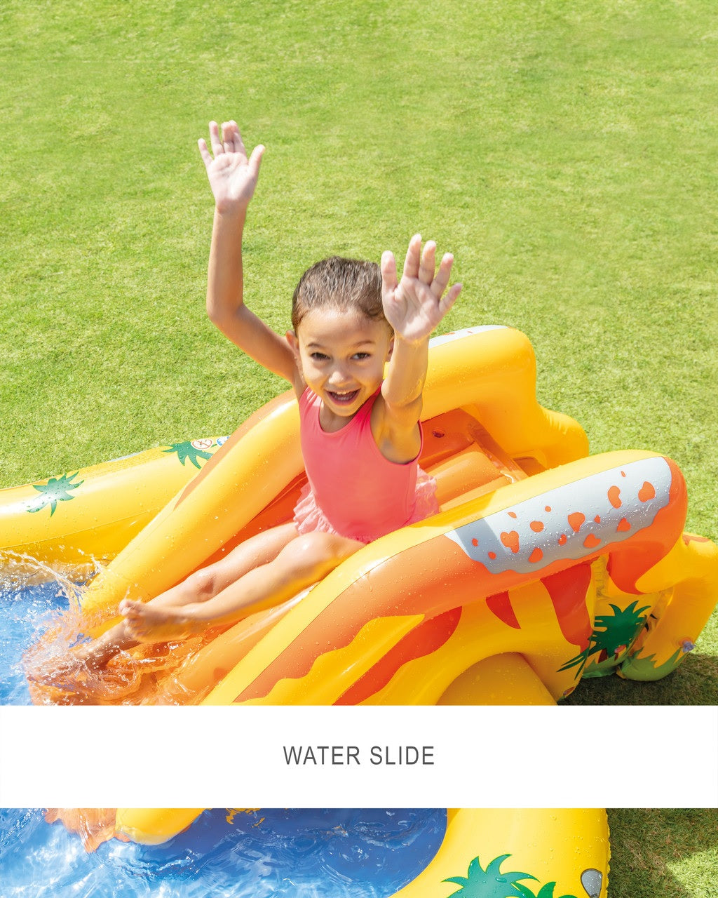 Dinosaur themed inflatable water park for kids.