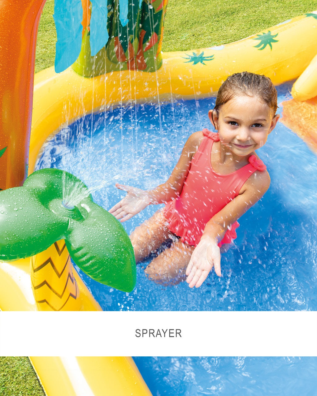 Dinosaur themed inflatable water park for kids.