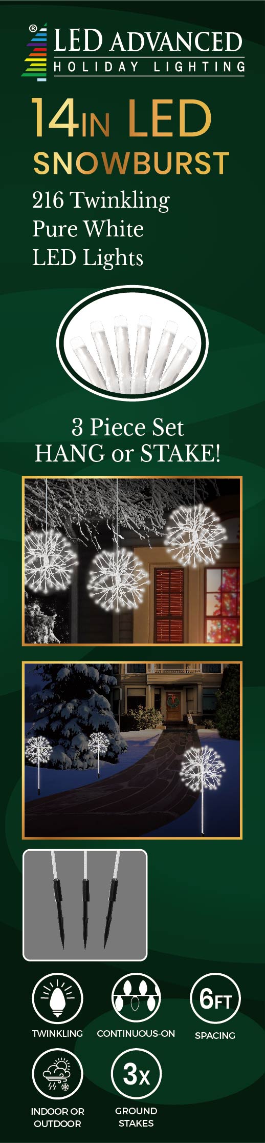 Pure White LED snowburst decoration.