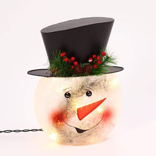 12" Crackle Glass Snowman Lamp