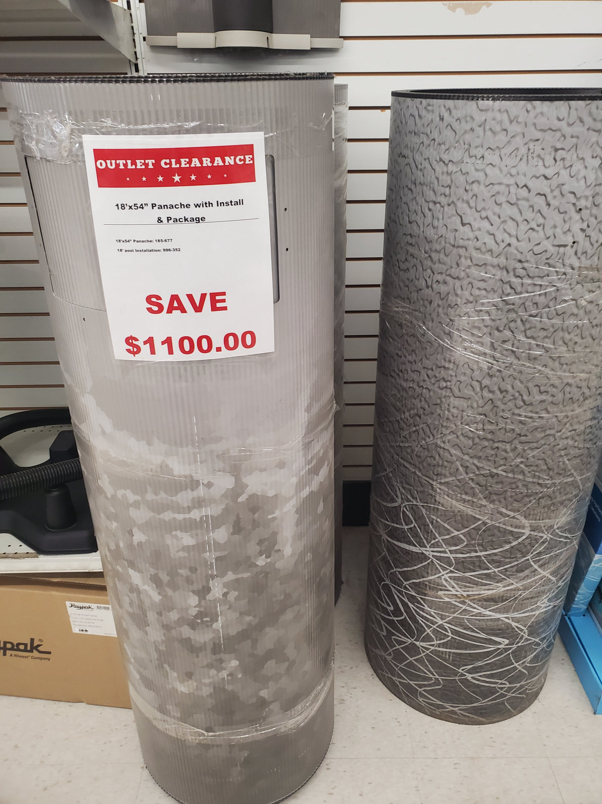 Clearance display of an above ground pool wall at our Tinley Park Oulet store.