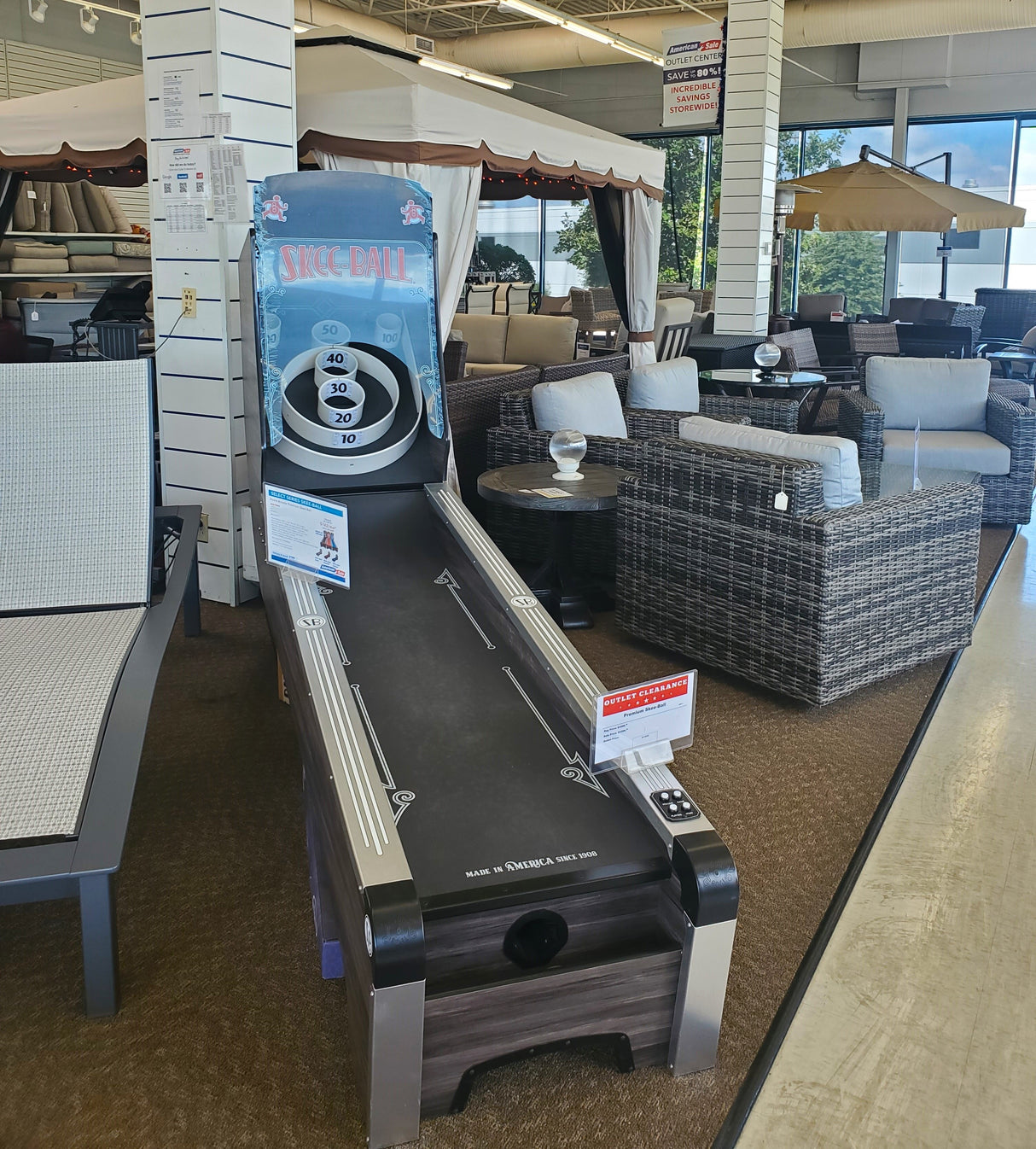 Clearance skeeball game on display at the Tinley Park Outlet store.