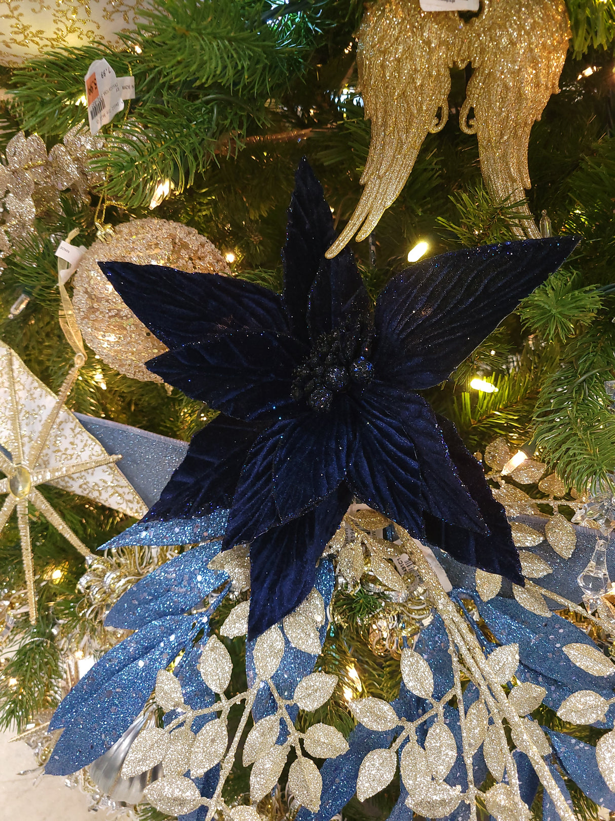 22" Midnight Blue Velvet Poinsettia Stem
