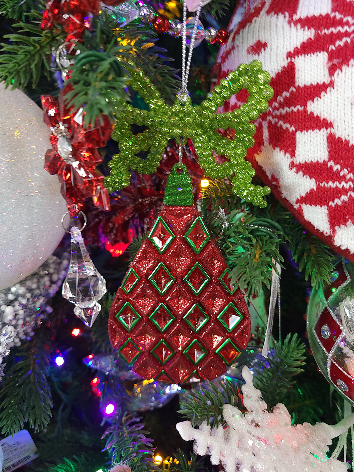 Red Drop with Green Bow Ornament