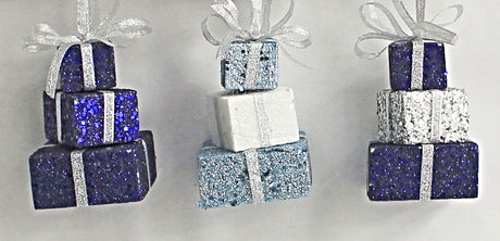 3-Layer Blue Glitter Gift Box Ornaments