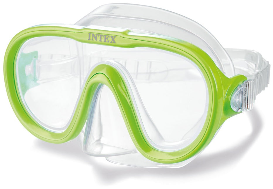 Swim mask. There are two color options: lime green or purple.