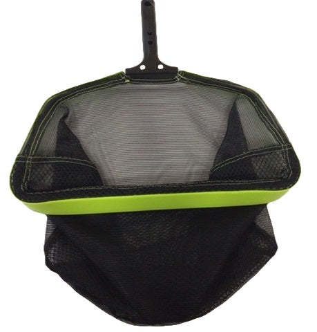 Pool skimmer head. Handle is black, border is a lime green/yellow color and the bag is black. Pole is not included.
