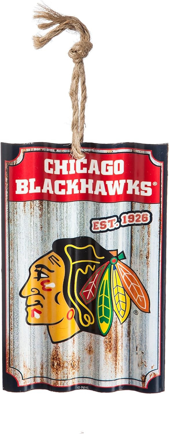 Corrugated Metal Blackhawks Ornament