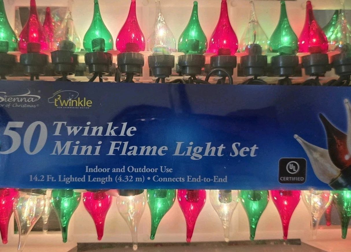 Set of 50 Twinkle Mini Flame Tip Christmas Lights