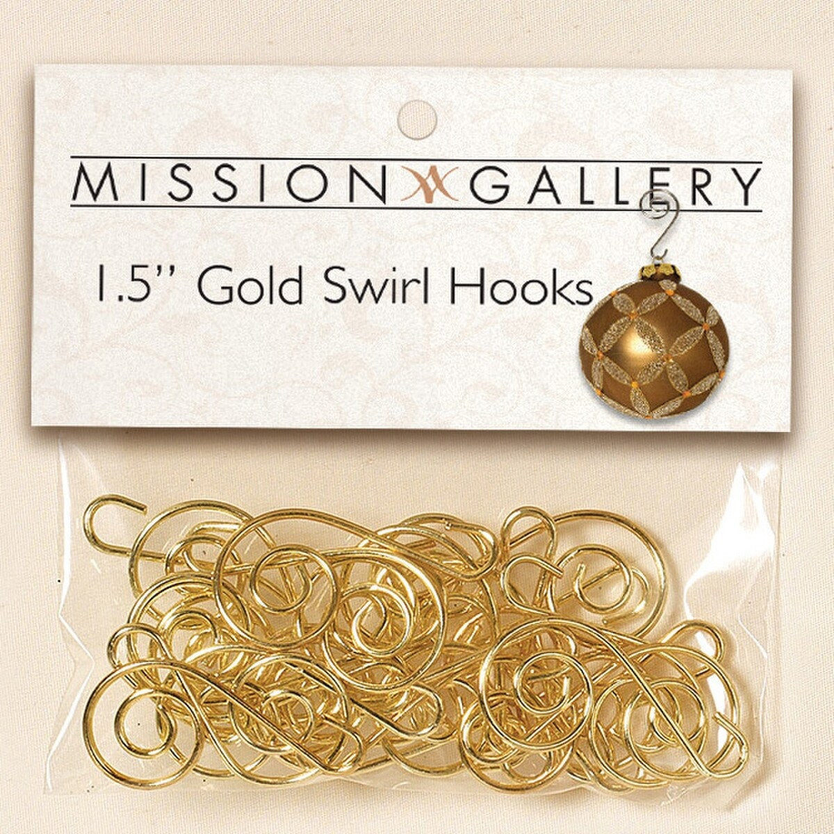 Bag of 24 gold swirl hooks for ornaments.