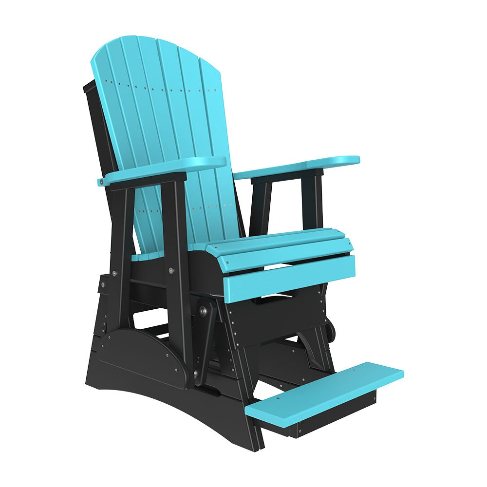 This is the Aruba Blue and Black colored Adirondack glider chair on a white background.