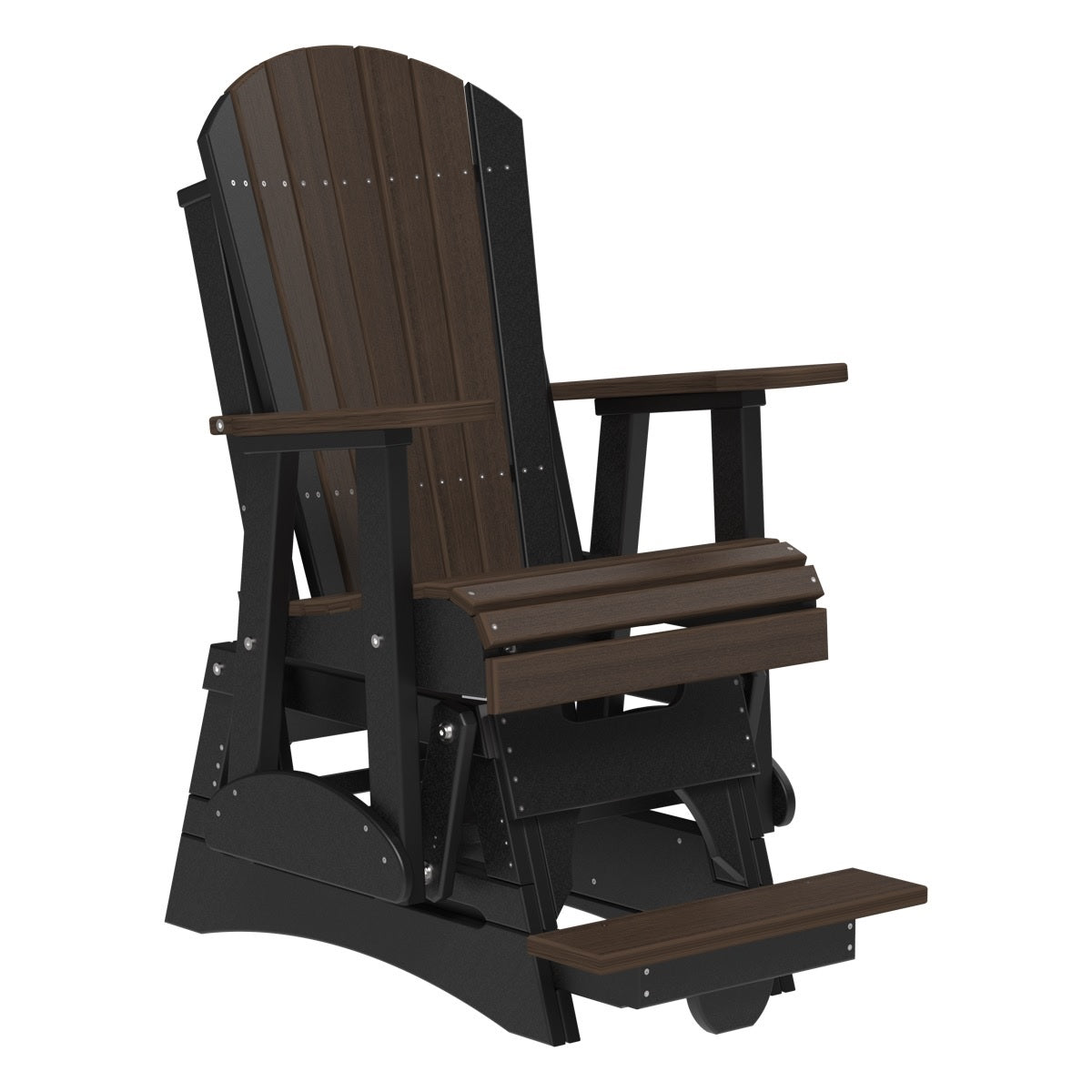 This is the Brazilian Walnut and Black colored Adirondack glider chair on a white background.