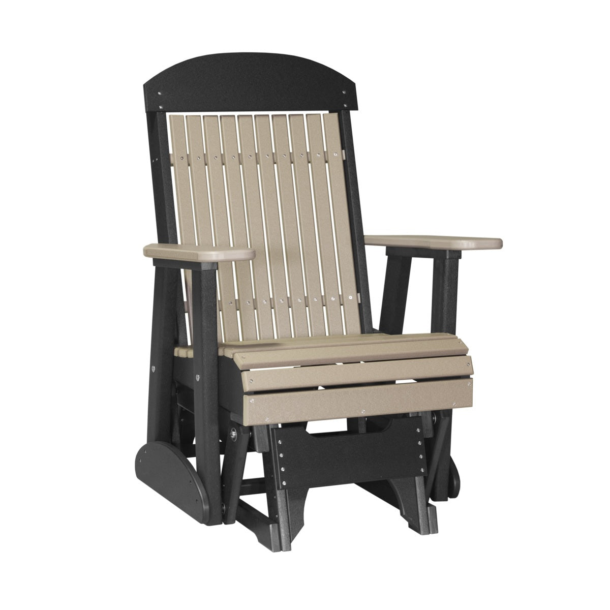 This is the Weatherwood and Black colored classic glider chair on a white background.