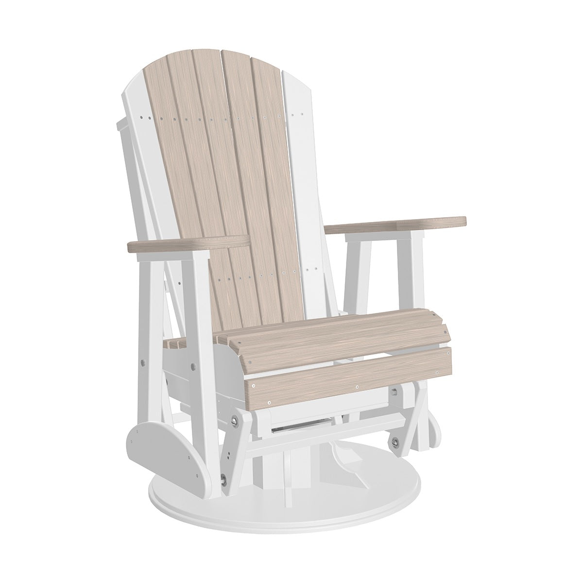 This is the Birch and White colored Adirondack swivel glider chair on a white background.