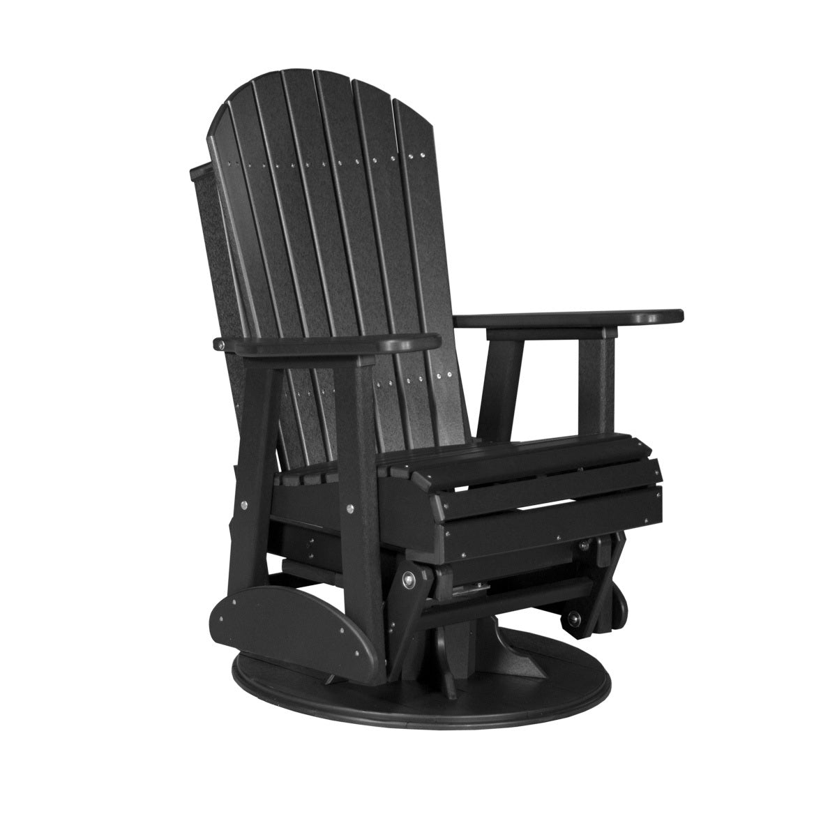 This is the Black colored Adirondack swivel glider chair on a white background.