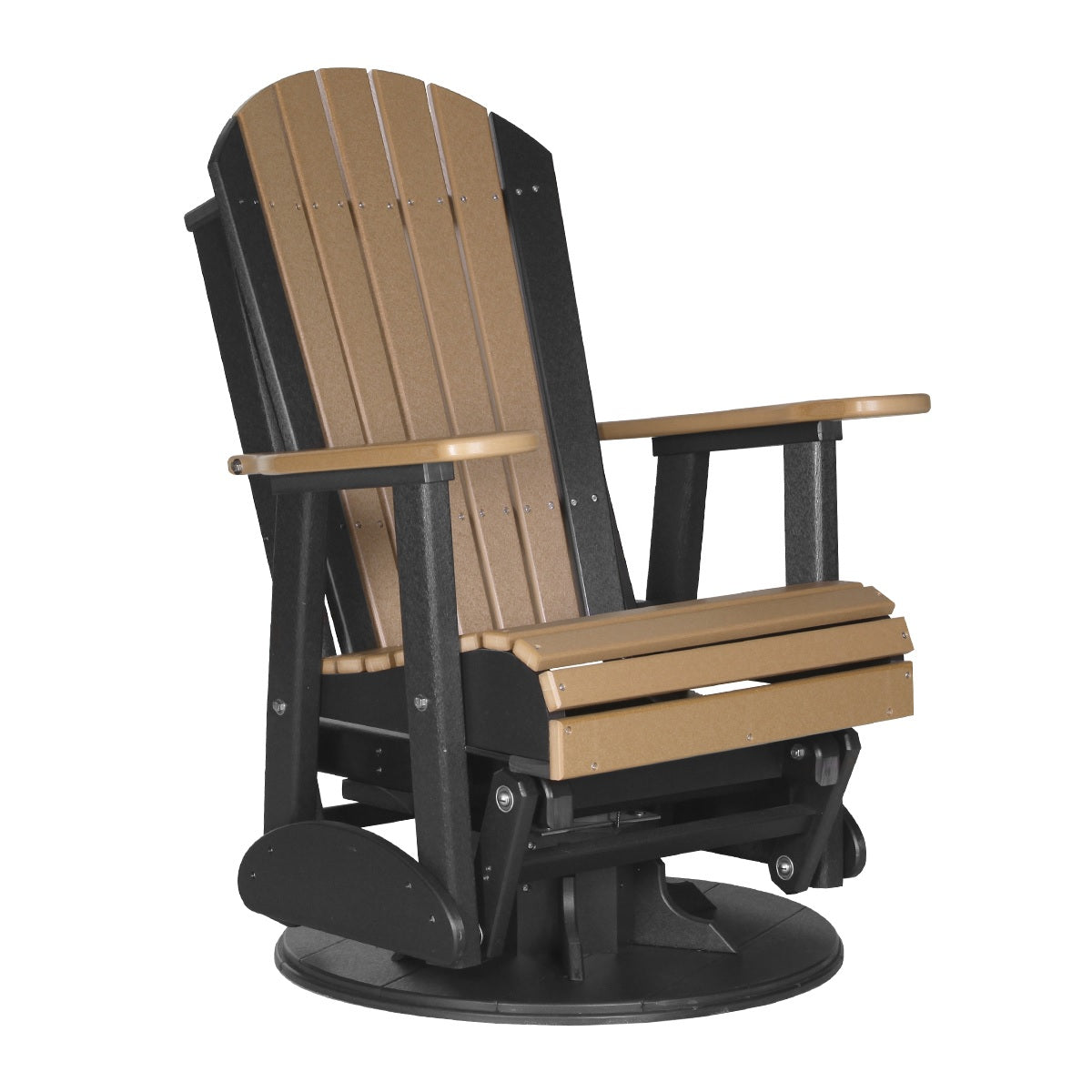 This is the Cedar and Black colored Adirondack swivel glider chair on a white background.