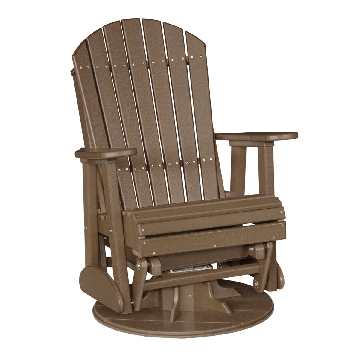 This is the Chestnut Brown colored Adirondack swivel glider chair on a white background.