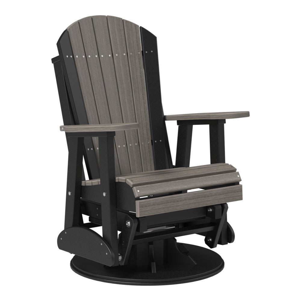 This is the Coastal Gray and Black colored Adirondack swivel glider chair on a white background.