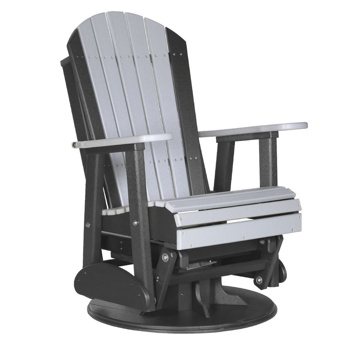This is the Dove Gray and Black colored Adirondack swivel glider chair on a white background.