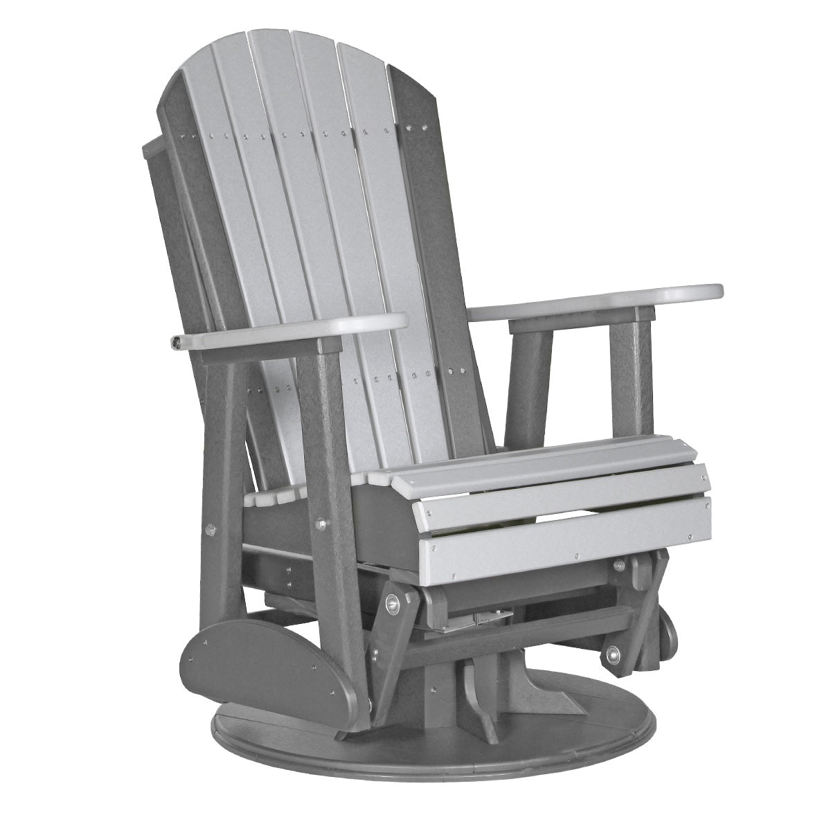This is the Dove Gray and Slate colored Adirondack swivel glider chair on a white background.