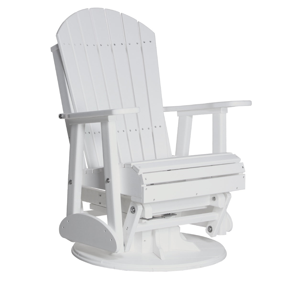 This is the White colored Adirondack swivel glider chair on a white background.