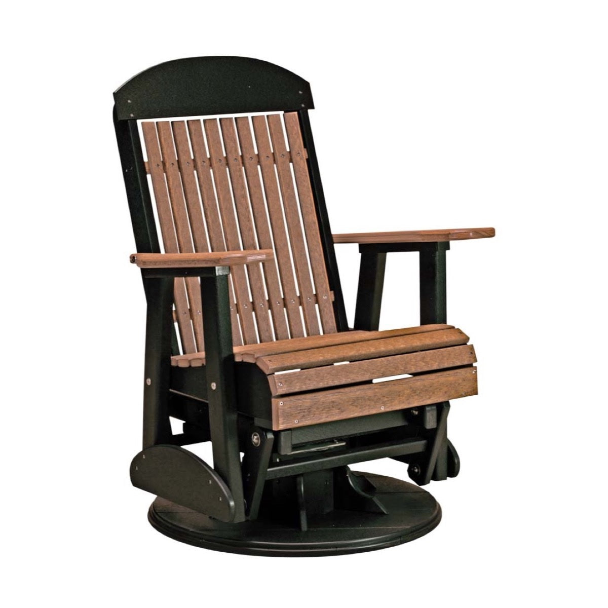 This is the Antique Mahogany and Black colored swivel glider chair on a white background.