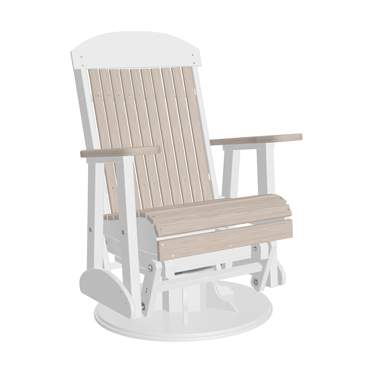 This is the Birch and White colored swivel glider chair on a white background.