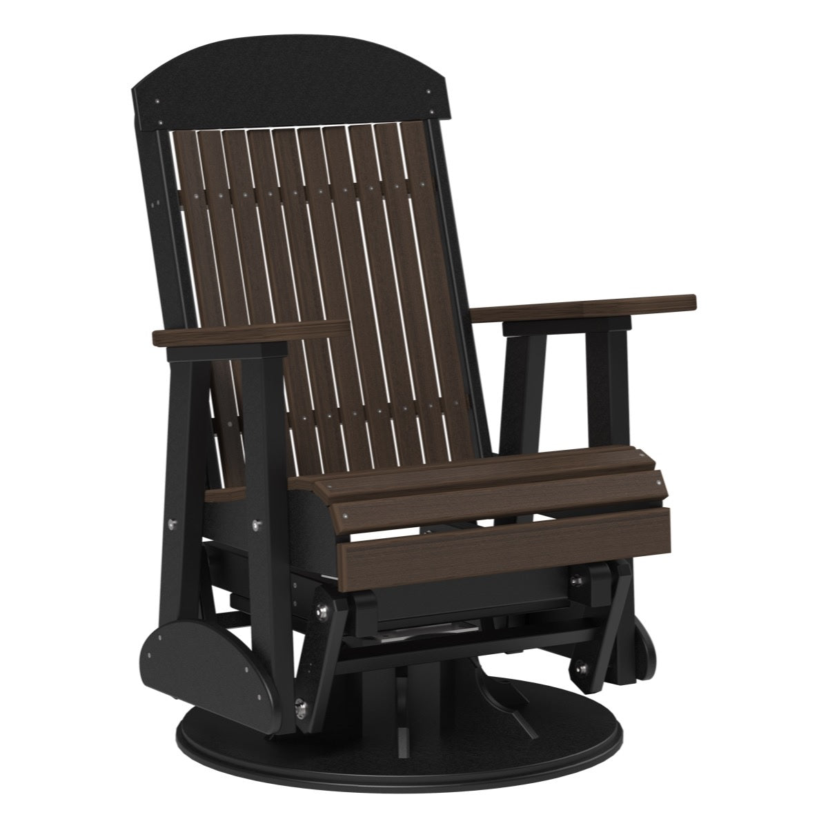 This is the Brazilian Walnut and Black colored swivel glider chair on a white background.