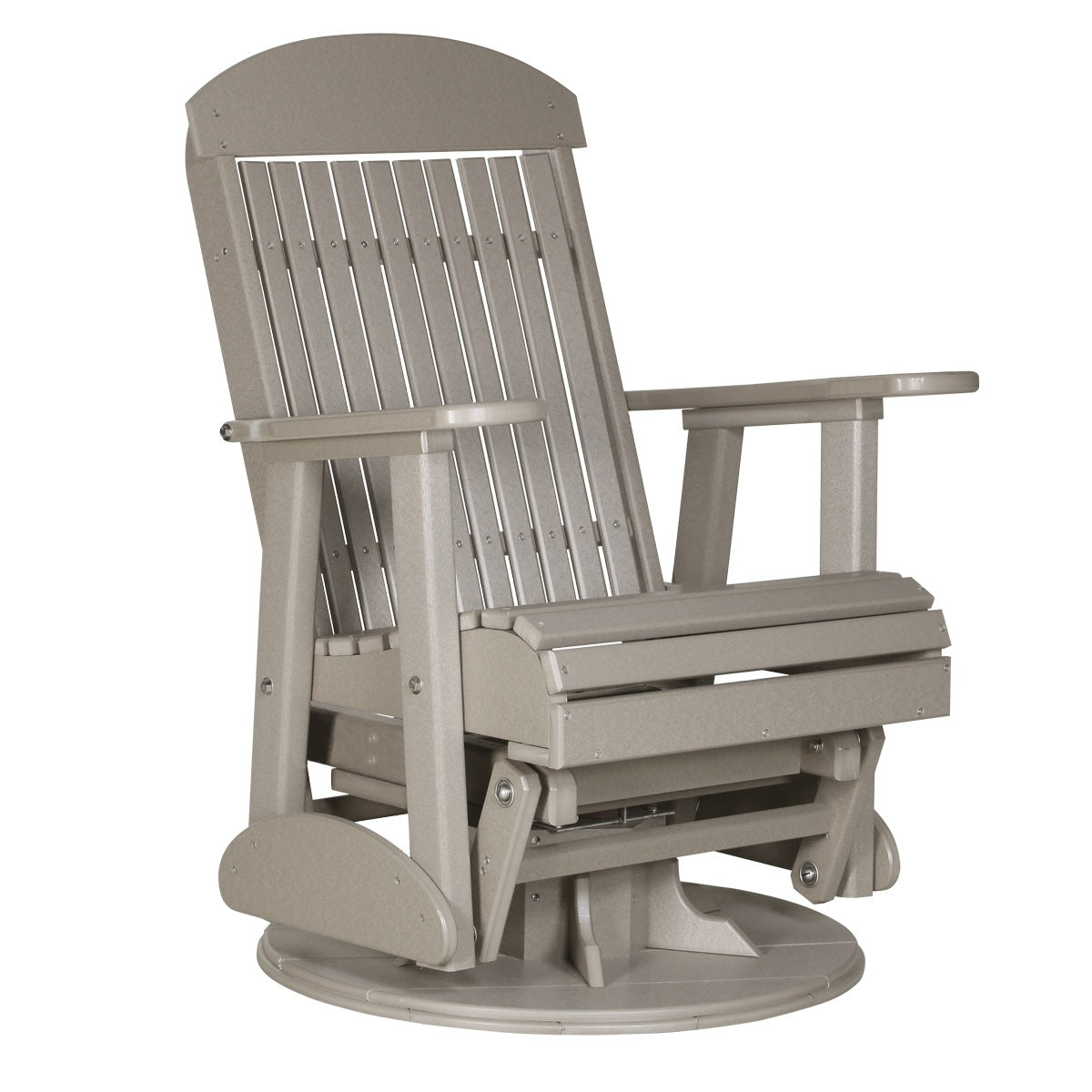 This is the Weatherwood colored swivel glider chair on a white background.