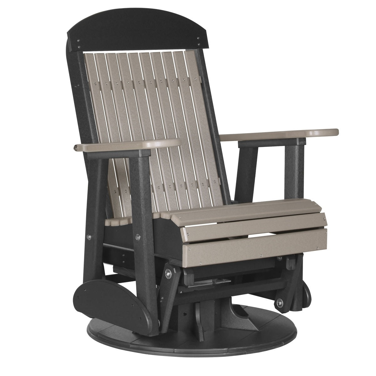 This is the Weatherwood and Black colored swivel glider chair on a white background.